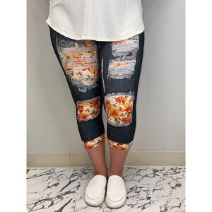 Reg One Size Size Black Orange Blossom Capri‎ W/Butt Pockets